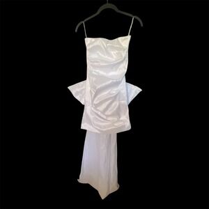Nookie Adore 2-WayDress White Ruched Strapless DetachableBow Train NMA2001 M New